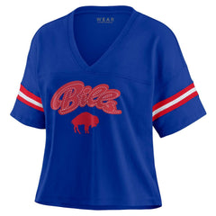 Buffalo Bills WEAR by Erin Andrews Women's Plus Size Color Block Boxy V-Neck T-Shirt Royal | NFL