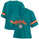 Miami Dolphins WEAR by Erin Andrews Women's Plus Size Color Block Boxy V-Neck T-Shirt Aqua | NFL