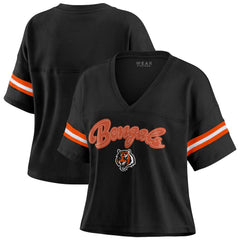 Cincinnati Bengals WEAR by Erin Andrews Women's Plus Size Color Block Boxy V-Neck T-Shirt Black | NFL