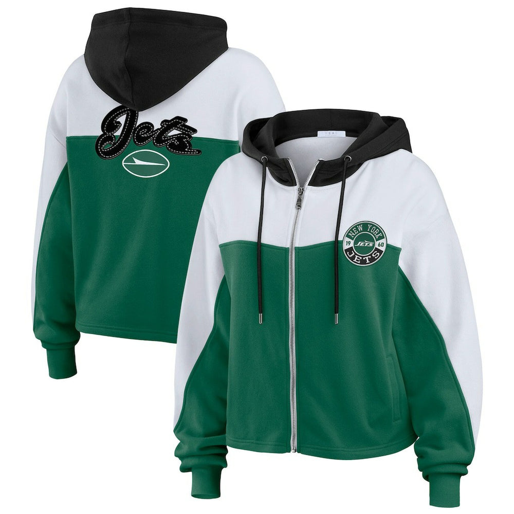New York Jets WEAR by Erin Andrews Women's Color Block Full-Zip Hoodie Green/White | NFL