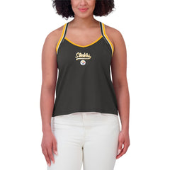 Pittsburgh Steelers WEAR by Erin Andrews Women's Cross Strap Tri-Blend Tank Top Black | NFL