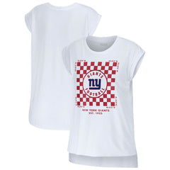 New York Giants WEAR by Erin Andrews Women's Checker Muscle Tank Top White | NFL