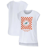 Miami Dolphins WEAR by Erin Andrews Women's Checker Muscle Tank Top White | NFL