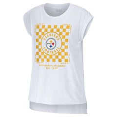 Pittsburgh Steelers WEAR by Erin Andrews Women's Checker Muscle Tank Top White | NFL