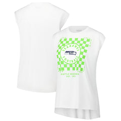 Seattle Seahawks WEAR by Erin Andrews Women's Checker Muscle Tank Top White | NFL