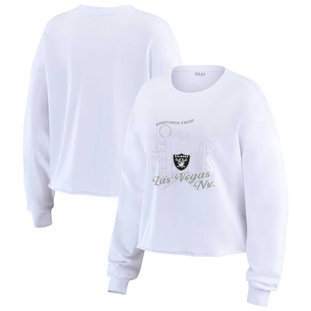 Las Vegas Raiders WEAR by Erin Andrews Women's Postcard Cropped Long Sleeve Top White | NFL