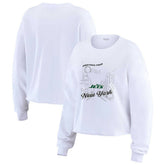 New York Jets WEAR by Erin Andrews Women's Postcard Cropped Long Sleeve Top White | NFL