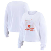 Cleveland Browns WEAR by Erin Andrews Women's Postcard Cropped Long Sleeve Top White | NFL