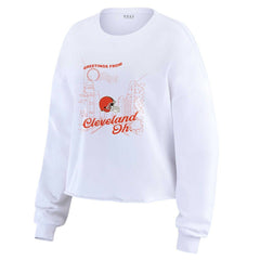Cleveland Browns WEAR by Erin Andrews Women's Postcard Cropped Long Sleeve Top White | NFL