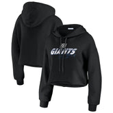 New York Giants WEAR by Erin Andrews Women's Prime Cropped Pullover Hoodie Black | NFL