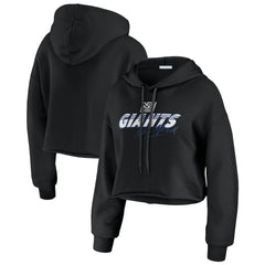 New York Giants WEAR by Erin Andrews Women's Prime Cropped Pullover Hoodie Black | NFL