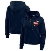 Denver Broncos WEAR by Erin Andrews Women's Waffle-Knit Pullover Hoodie Navy | NFL