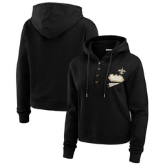 New Orleans Saints WEAR by Erin Andrews Women's Waffle-Knit Pullover Hoodie Black | NFL