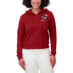 San Francisco 49ers WEAR by Erin Andrews Women's Waffle-Knit Pullover Hoodie Scarlet | NFL