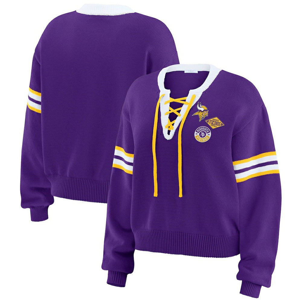 Minnesota Vikings WEAR by Erin Andrews Women's Lace-Up Sweater Purple | NFL