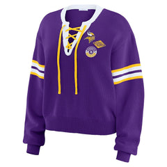 Minnesota Vikings WEAR by Erin Andrews Women's Lace-Up Sweater Purple | NFL