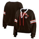 Cleveland Browns WEAR by Erin Andrews Women's Lace-Up Sweater Brown | NFL