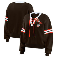 Cleveland Browns WEAR by Erin Andrews Women's Lace-Up Sweater Brown | NFL