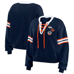 Denver Broncos WEAR by Erin Andrews Women's Lace-Up Sweater Navy | NFL