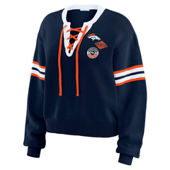Denver Broncos WEAR by Erin Andrews Women's Lace-Up Sweater Navy | NFL