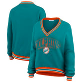 Miami Dolphins WEAR by Erin Andrews Women's Oversized Long Sleeve V-Neck Sweatshirt Aqua | NFL