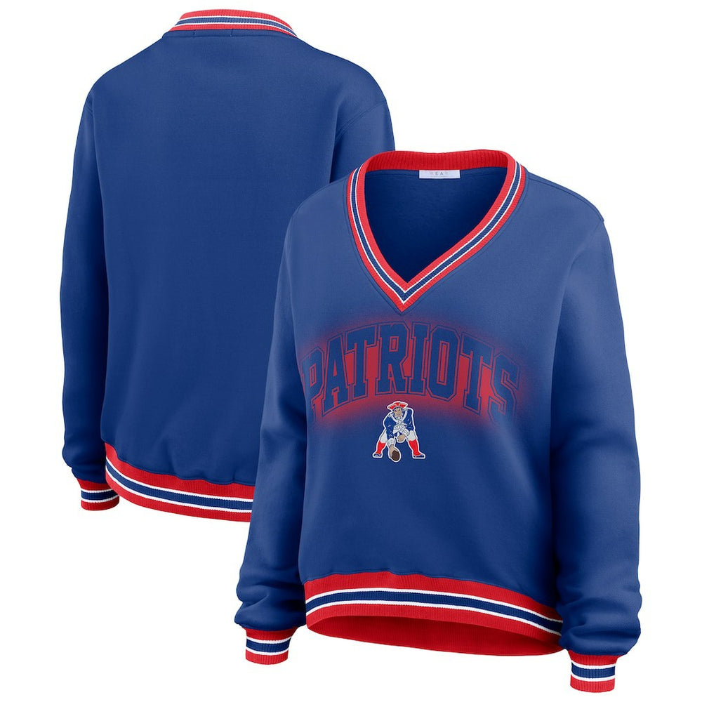 New England Patriots WEAR by Erin Andrews Women's Oversized Long Sleeve V-Neck Sweatshirt Navy | NFL