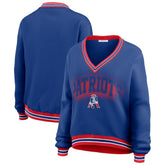 New England Patriots WEAR by Erin Andrews Women's Oversized Long Sleeve V-Neck Sweatshirt Navy | NFL