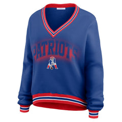 New England Patriots WEAR by Erin Andrews Women's Oversized Long Sleeve V-Neck Sweatshirt Navy | NFL