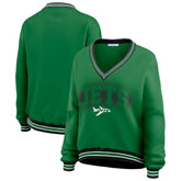 New York Jets WEAR by Erin Andrews Women's Oversized Long Sleeve V-Neck Sweatshirt Green | NFL