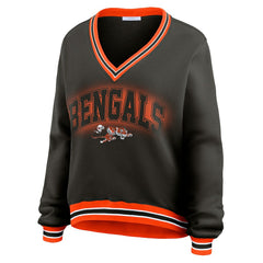 Cincinnati Bengals WEAR by Erin Andrews Women's Oversized Long Sleeve V-Neck Sweatshirt Black | NFL