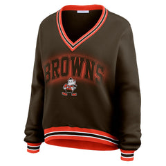 Cleveland Browns WEAR by Erin Andrews Women's Oversized Long Sleeve V-Neck Sweatshirt Brown | NFL