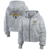 Jacksonville Jaguars WEAR by Erin Andrews Women's Speckled Fleece Cropped Full-Zip Hoodie Heather Gray | NFL