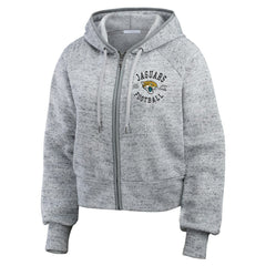 Jacksonville Jaguars WEAR by Erin Andrews Women's Speckled Fleece Cropped Full-Zip Hoodie Heather Gray | NFL