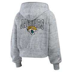 Jacksonville Jaguars WEAR by Erin Andrews Women's Speckled Fleece Cropped Full-Zip Hoodie Heather Gray | NFL