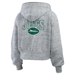 New York Jets WEAR by Erin Andrews Women's Speckled Fleece Cropped Full-Zip Hoodie Heather Gray | NFL
