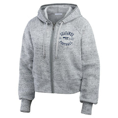 Seattle Seahawks WEAR by Erin Andrews Women's Speckled Fleece Cropped Full-Zip Hoodie Heather Gray | NFL