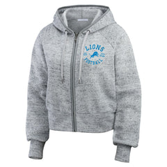 Detroit Lions WEAR by Erin Andrews Women's Speckled Fleece Cropped Full-Zip Hoodie Heather Gray | NFL