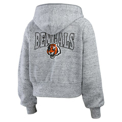 Cincinnati Bengals WEAR by Erin Andrews Women's Speckled Fleece Cropped Full-Zip Hoodie Heather Gray | NFL