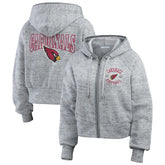 Arizona Cardinals WEAR by Erin Andrews Women's Speckled Fleece Cropped Full-Zip Hoodie Heather Gray | NFL