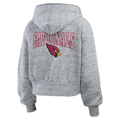 Arizona Cardinals WEAR by Erin Andrews Women's Speckled Fleece Cropped Full-Zip Hoodie Heather Gray | NFL