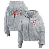 Atlanta Falcons WEAR by Erin Andrews Women's Speckled Fleece Cropped Full-Zip Hoodie Heather Gray | NFL