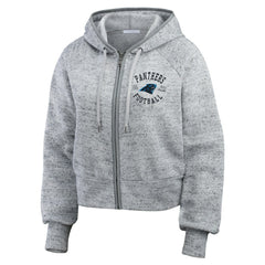 Carolina Panthers WEAR by Erin Andrews Women's Speckled Fleece Cropped Full-Zip Hoodie Heather Gray | NFL