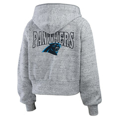 Carolina Panthers WEAR by Erin Andrews Women's Speckled Fleece Cropped Full-Zip Hoodie Heather Gray | NFL