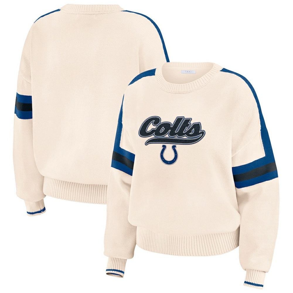Indianapolis Colts WEAR by Erin Andrews Women's Stripe Pullover Sweater Cream | NFL