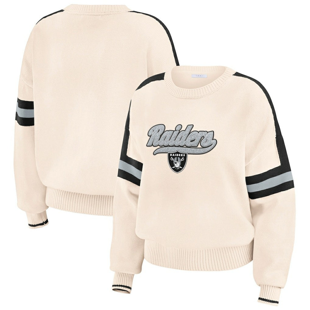 Las Vegas Raiders WEAR by Erin Andrews Women's Stripe Pullover Sweater Cream | NFL
