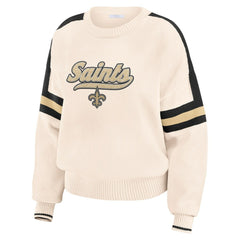 New Orleans Saints WEAR by Erin Andrews Women's Stripe Pullover Sweater Cream | NFL