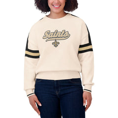New Orleans Saints WEAR by Erin Andrews Women's Stripe Pullover Sweater Cream | NFL