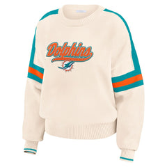Miami Dolphins WEAR by Erin Andrews Women's Stripe Pullover Sweater Cream | NFL