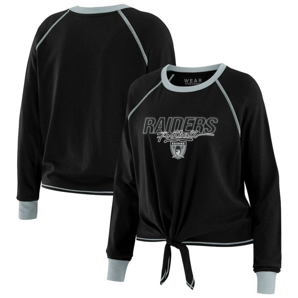 Las Vegas Raiders WEAR by Erin Andrews Women's Tie-Front Long Sleeve T-Shirt Black | NFL