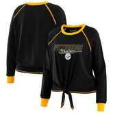 Pittsburgh Steelers WEAR by Erin Andrews Women's Tie-Front Long Sleeve T-Shirt Black | NFL